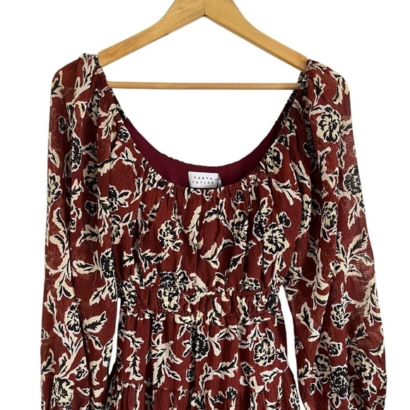 TANYA TAYLOR Edita Crinkled Puff-Sleeve Tiered Mini Dress - Picture 6 of 12